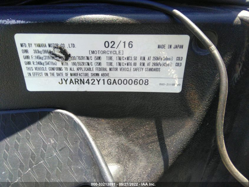 2016 YAMAHA YZFR1S JYARN42Y1GA000608