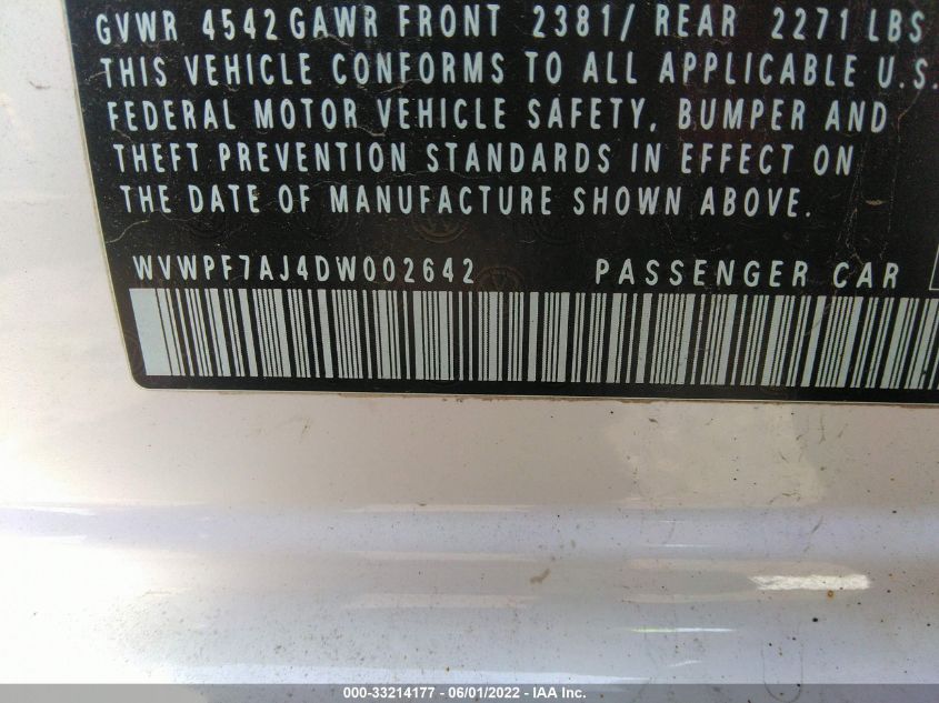 2013 VOLKSWAGEN GOLF R WVWPF7AJ4DW002642