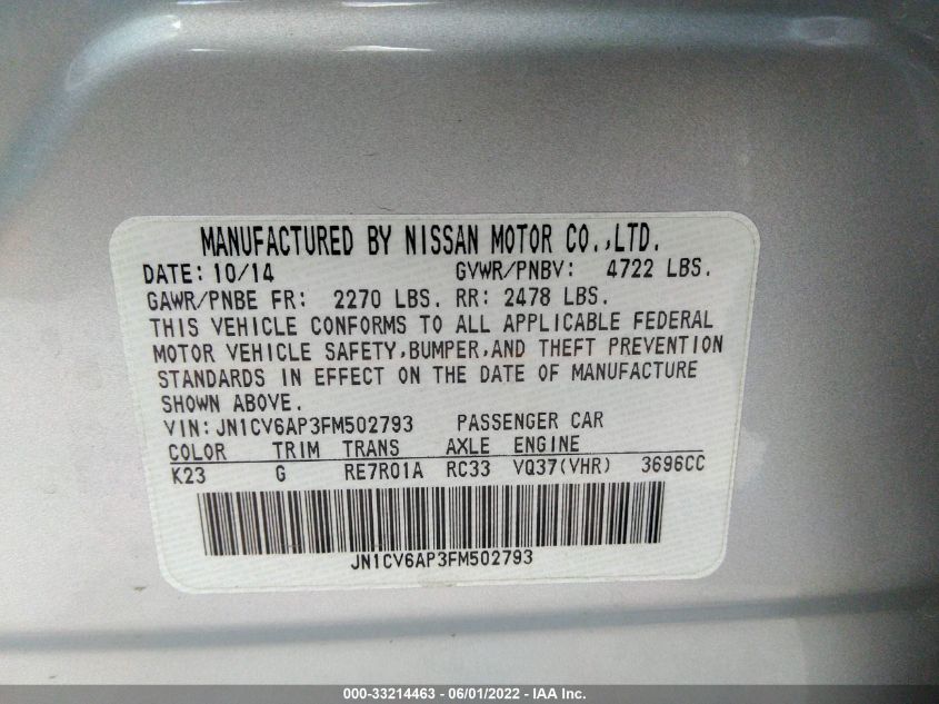 2015 INFINITI Q40 JN1CV6AP3FM502793