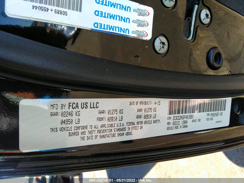 2015 DODGE CHALLENGER VIN: 2C3CDZAG5FH819581