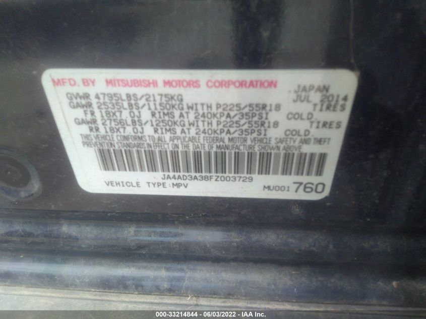 2015 MITSUBISHI OUTLANDER SE JA4AD3A38FZ003729