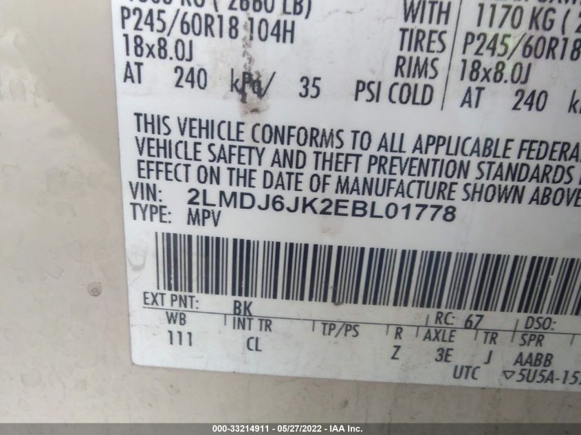 2014 LINCOLN MKX 2LMDJ6JK2EBL01778