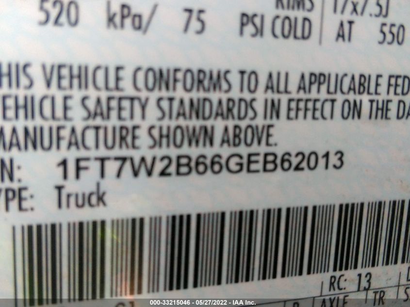2016 FORD SUPER DUTY F-250 SRW LARIAT/PLATINUM 1FT7W2B66GEB62013