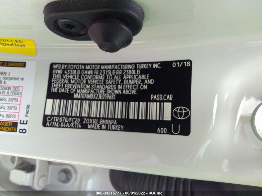 2018 TOYOTA C-HR XLE NMTKHMBX2JR059681