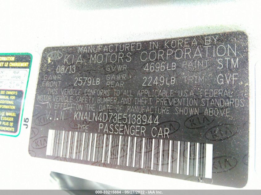 2014 KIA CADENZA PREMIUM KNALN4D73E5138944