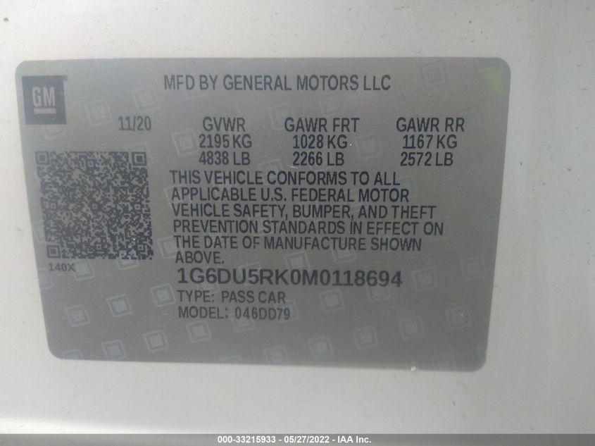 2021 CADILLAC CT5 SPORT 1G6DU5RK0M0118694