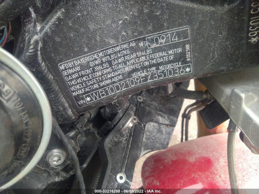2015 BMW S 1000 RR WB10D2109FZ351036