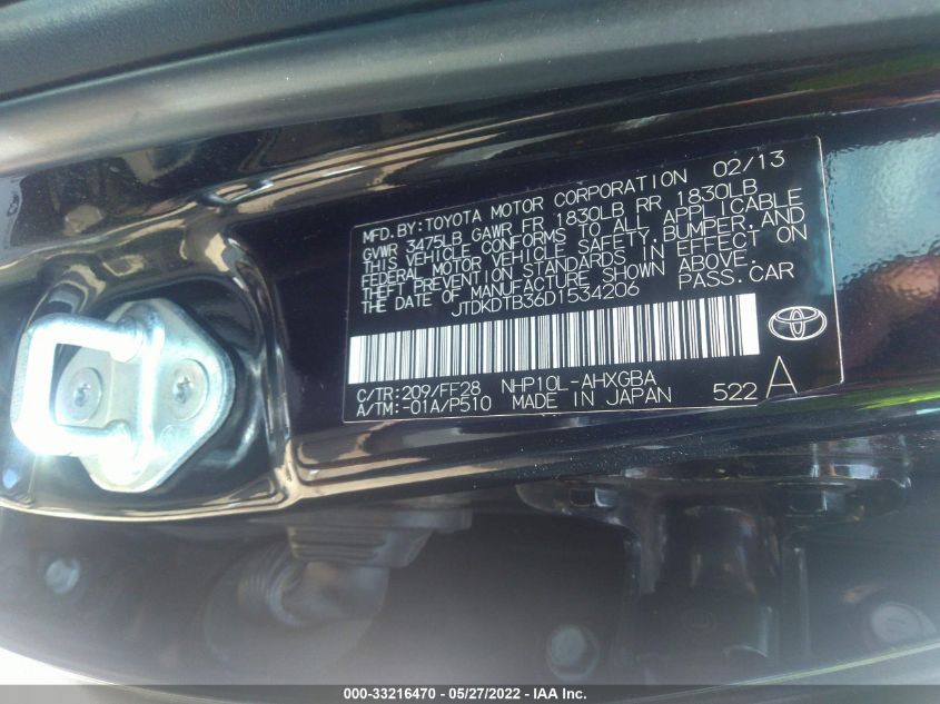 2013 TOYOTA PRIUS C ONE/TWO/THREE/FOUR JTDKDTB36D1534206