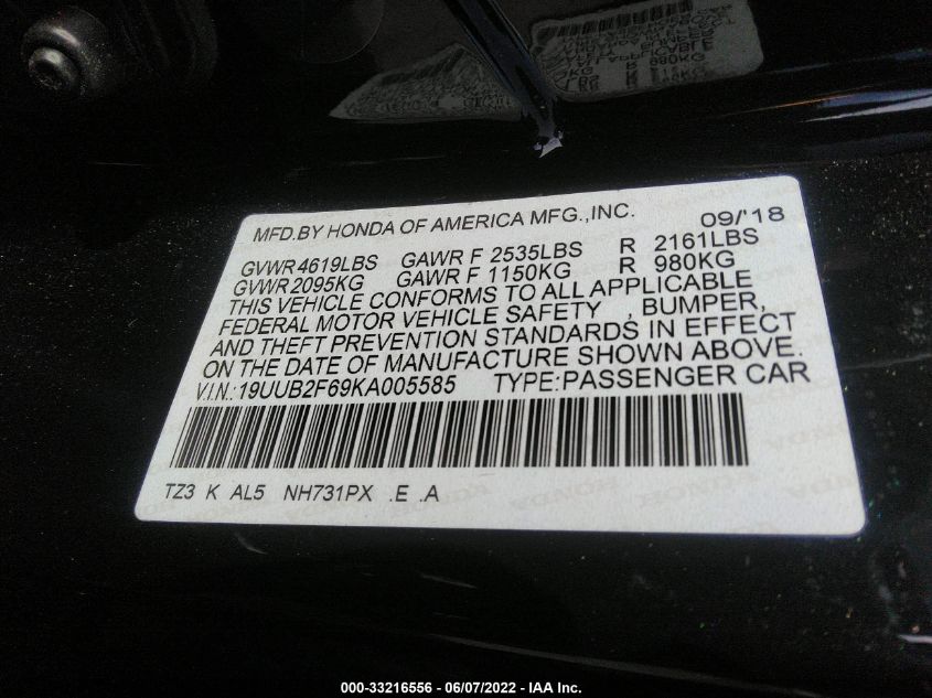 2019 ACURA TLX W/A-SPEC PKG 19UUB2F69KA005585