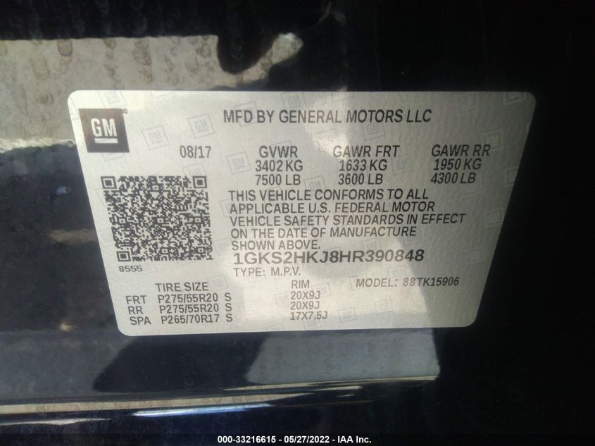 2017 GMC YUKON XL DENALI 1GKS2HKJ8HR390848