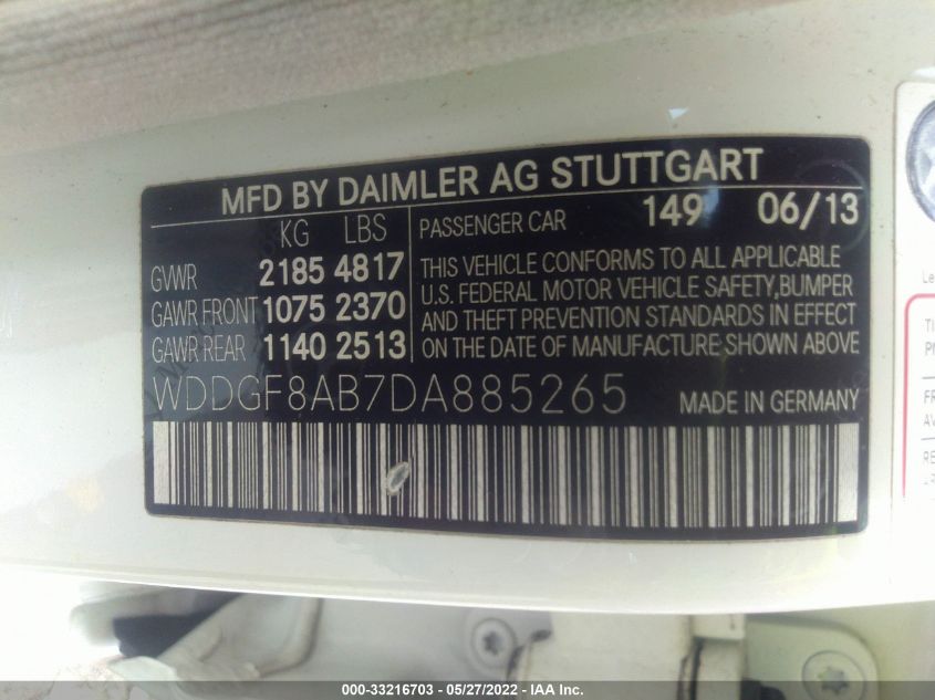 2013 MERCEDES-BENZ C-CLASS C 300 LUXURY WDDGF8AB7DA885265