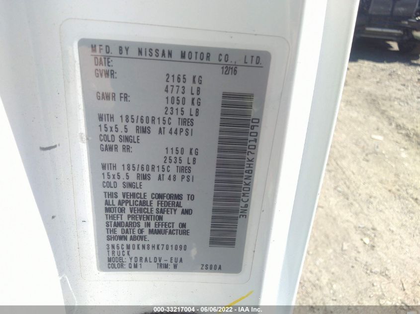 2017 NISSAN NV200 COMPACT CARGO S 3N6CM0KN8HK701090