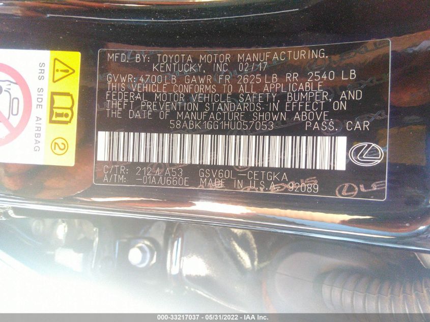 2017 LEXUS ES ES 350 58ABK1GG1HU057053