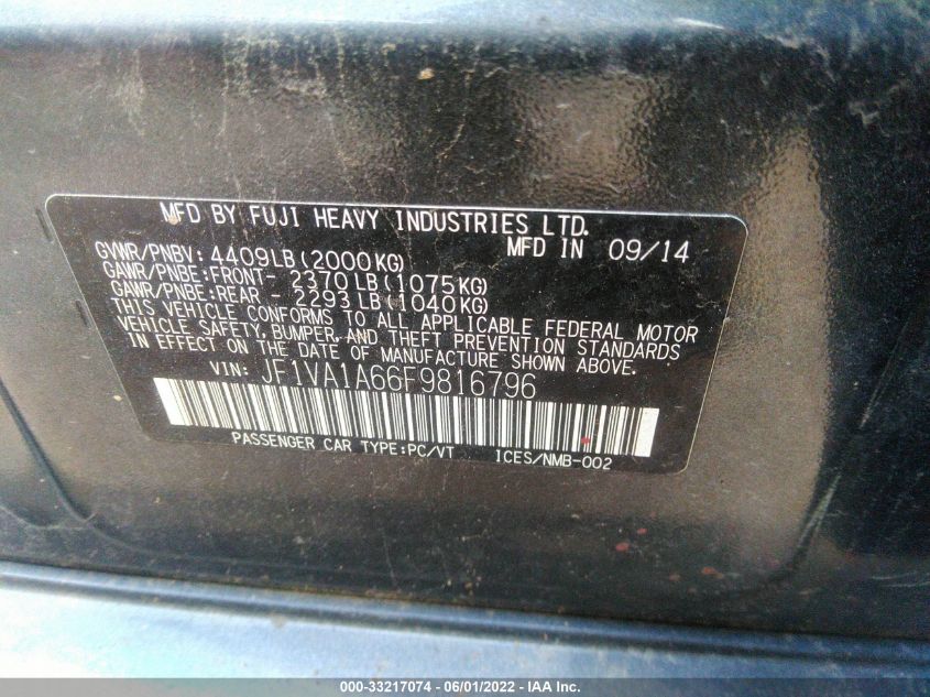 2015 SUBARU WRX JF1VA1A66F9816796