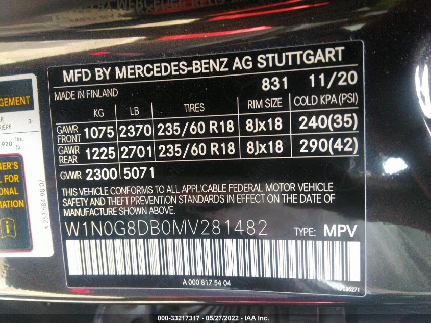 2021 MERCEDES-BENZ GLC GLC 300 W1N0G8DB0MV281482