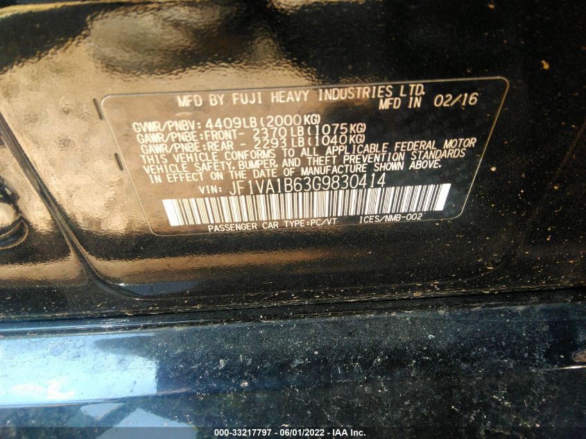 2016 SUBARU WRX JF1VA1B63G9830414