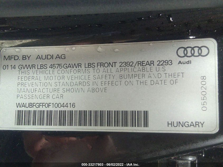 2015 AUDI S3/A3 2.0T PREMIUM WAUBFGFF0F1004416