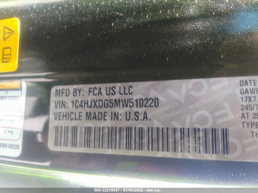 2021 JEEP WRANGLER UNLIMITED SPORT S 1C4HJXDG5MW510220