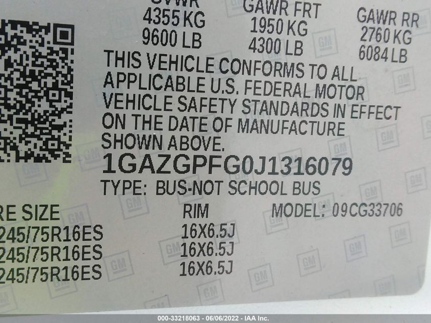2018 CHEVROLET EXPRESS PASSENGER LT 1GAZGPFG0J1316079