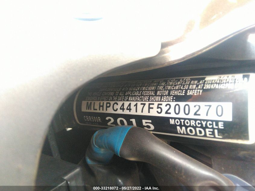 2015 HONDA CBR500 R MLHPC4417F5200270