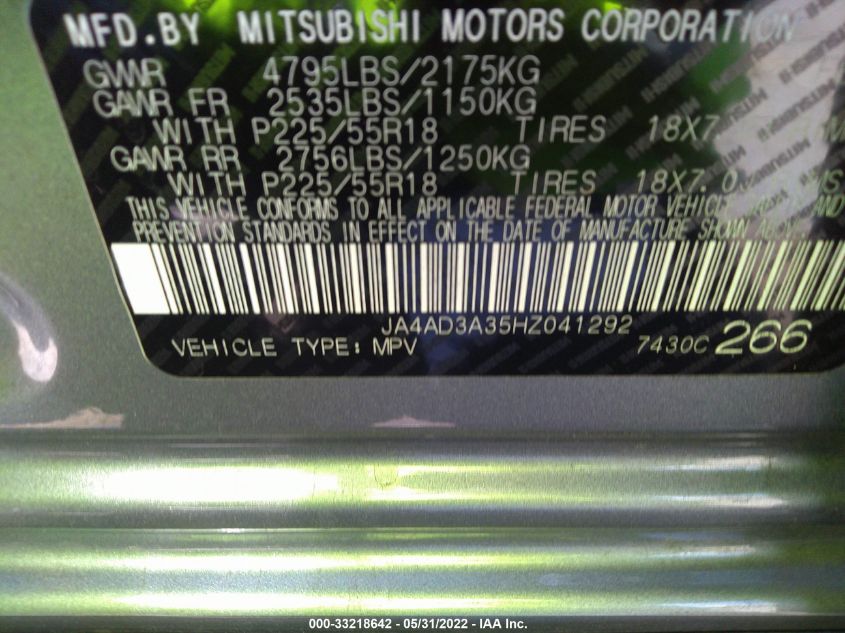 2017 MITSUBISHI OUTLANDER SEL JA4AD3A35HZ041292
