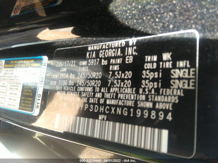 2022 KIA TELLURIDE EX 5XYP3DHCXNG199894