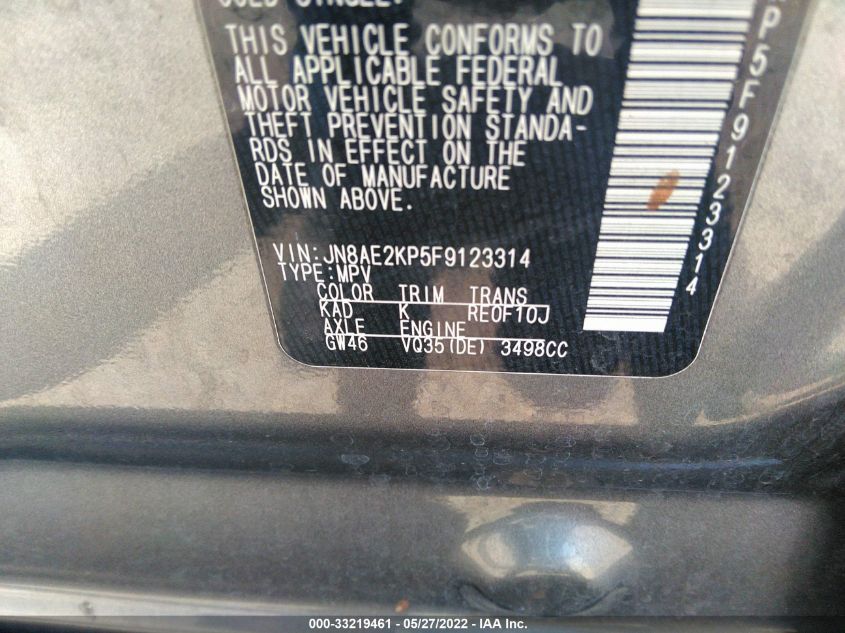 2015 NISSAN QUEST SV/S/PLATINUM/SL JN8AE2KP5F9123314