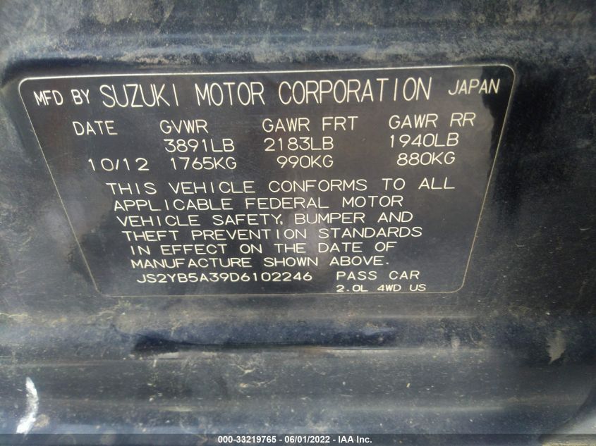 2013 SUZUKI SX4 CROSSOVER PREMIUM JS2YB5A39D6102246