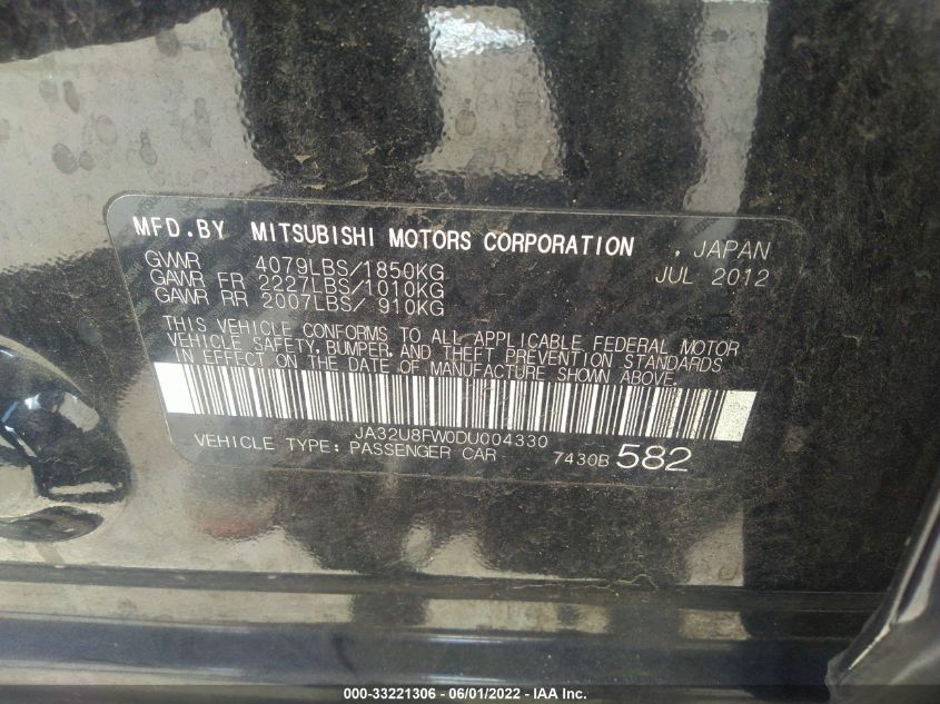 2013 MITSUBISHI LANCER GT JA32U8FW0DU004330
