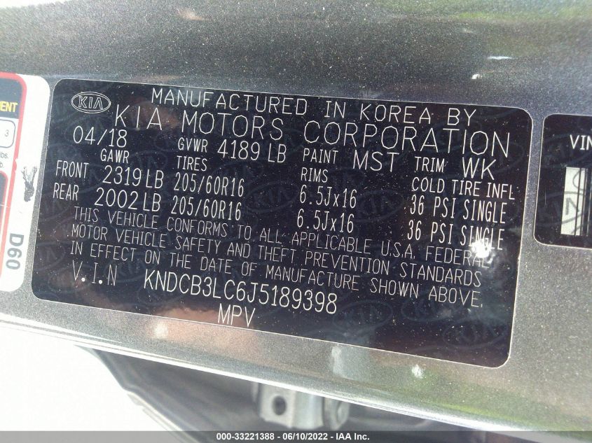 2018 KIA NIRO LX KNDCB3LC6J5189398