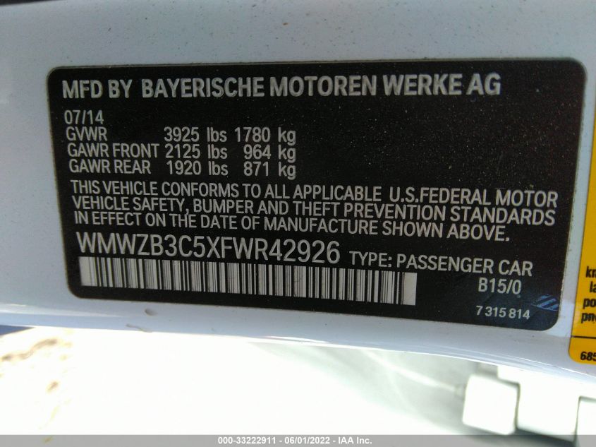 2015 MINI COOPER COUNTRYMAN WMWZB3C5XFWR42926
