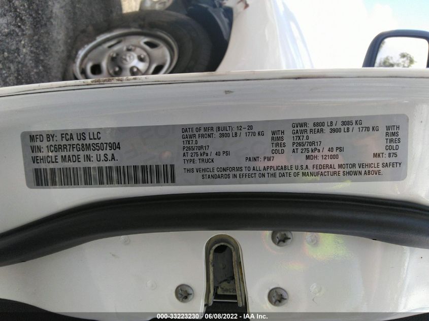 2021 RAM 1500 CLASSIC TRADESMAN 1C6RR7FG8MS507904