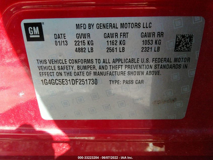 2013 BUICK LACROSSE LEATHER 1G4GC5E31DF251730