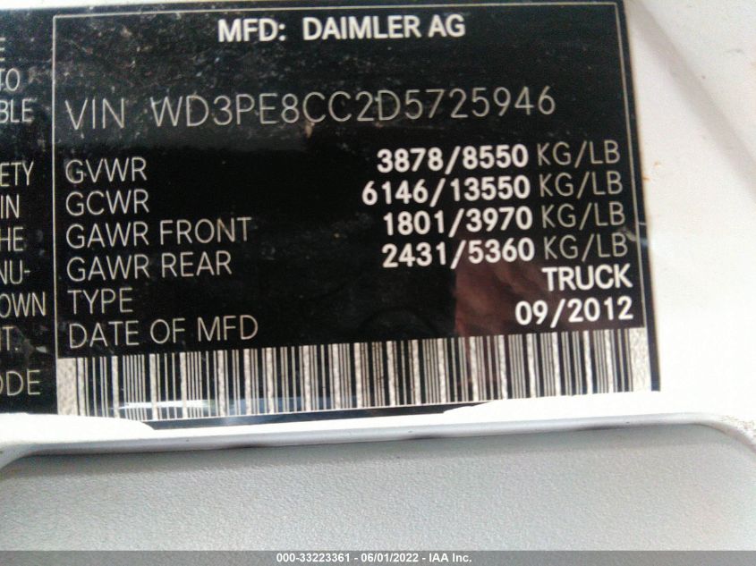 2013 MERCEDES-BENZ SPRINTER 2500 HIGH ROOF WD3PE8CC2D5725946