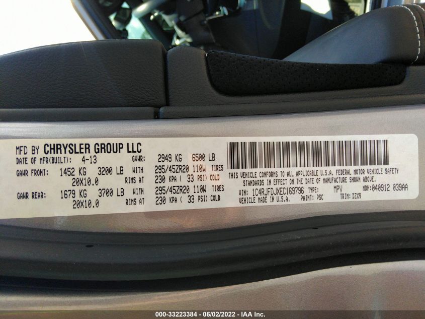 2014 JEEP GRAND CHEROKEE SRT8 1C4RJFDJXEC169796