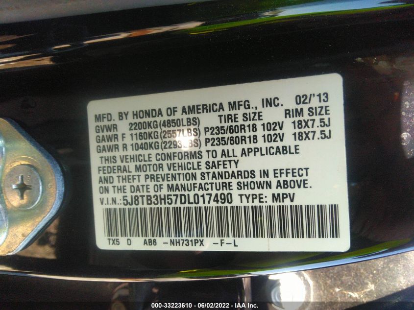 2013 ACURA RDX TECH PKG 5J8TB3H57DL017490