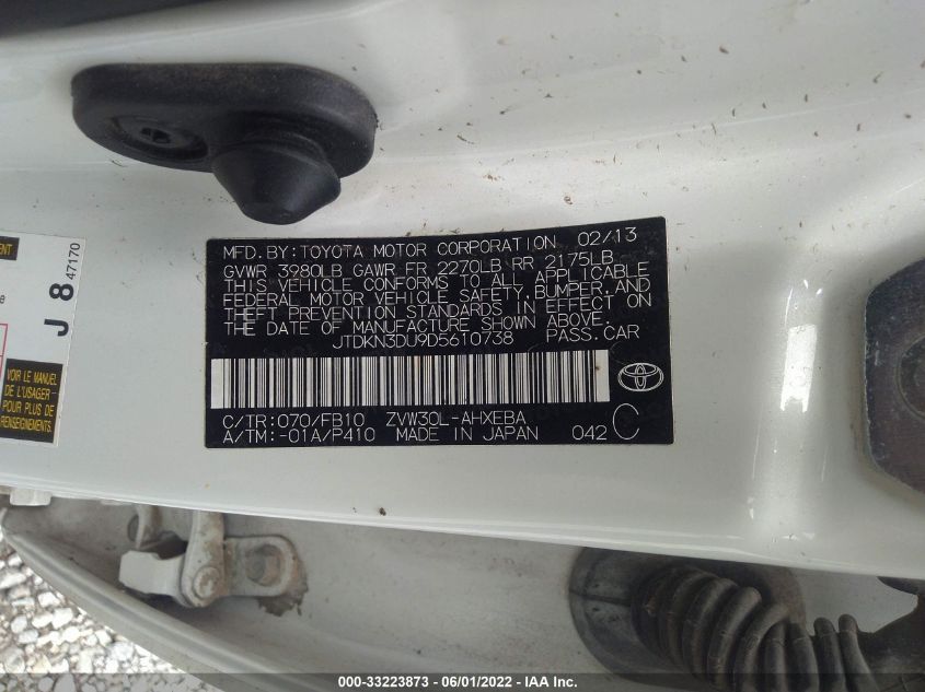 2013 TOYOTA PRIUS ONE/TWO/THREE/FOUR/FIVE JTDKN3DU9D5610738