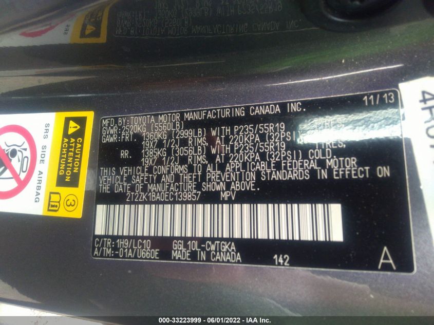 2014 LEXUS RX 350 2T2ZK1BA0EC139857