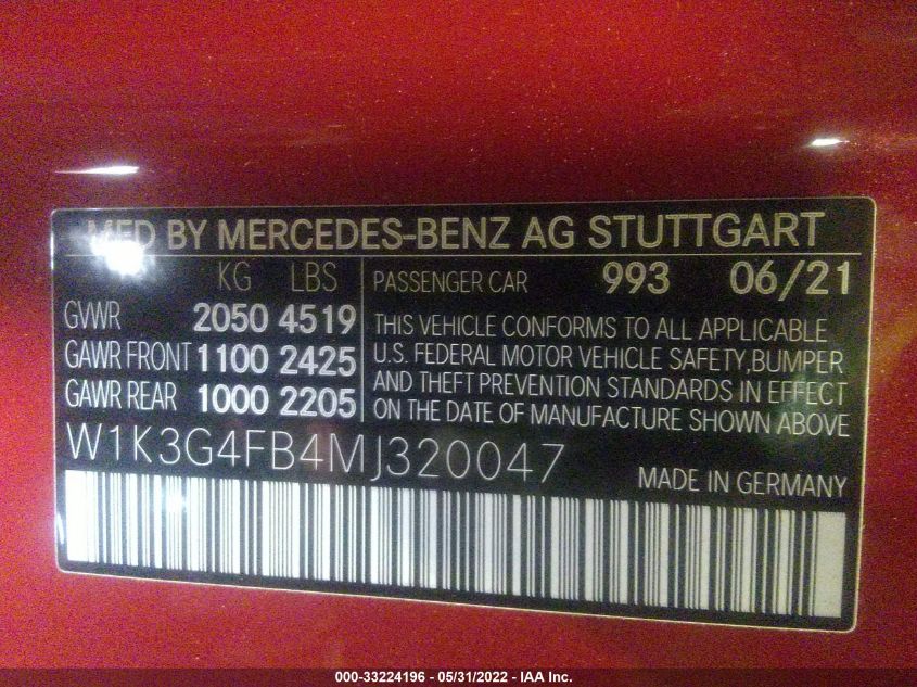 2021 MERCEDES-BENZ A-CLASS A 220 W1K3G4FB4MJ320047