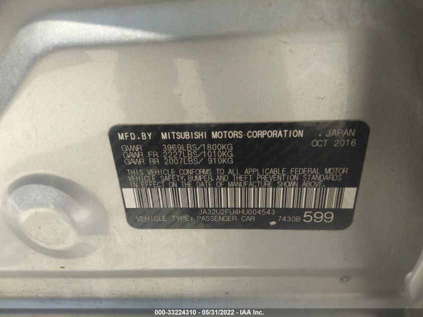 2017 MITSUBISHI LANCER ES/LE JA32U2FU4HU004543