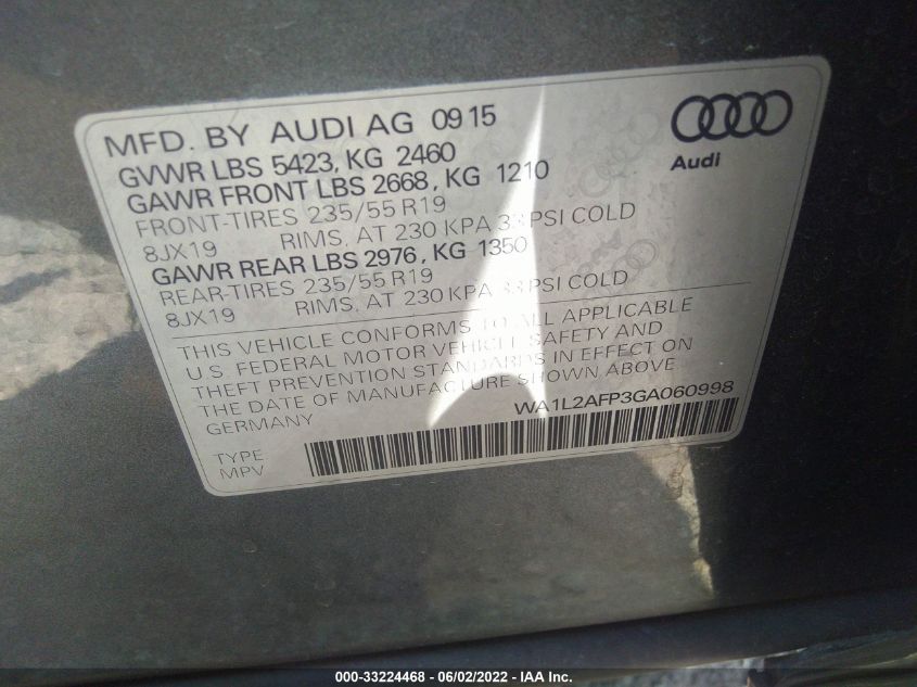 2016 AUDI Q5 PREMIUM PLUS WA1L2AFP3GA060998