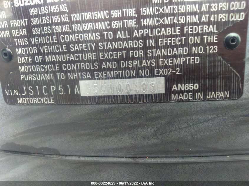 2005 SUZUKI AN650 K3 JS1CP51A552100405