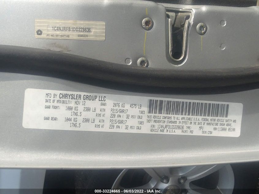 2013 JEEP PATRIOT LATITUDE 1C4NJRFB1DD228636