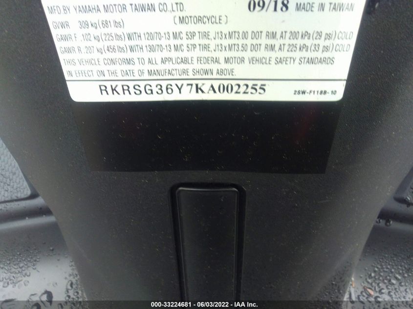 2019 YAMAHA XC155 RKRSG36Y7KA002255