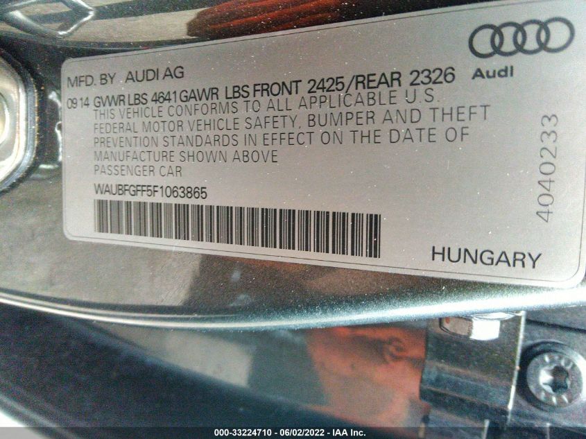 2015 AUDI S3/A3 2.0T PREMIUM PLUS WAUBFGFF5F1063865