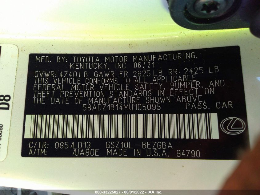2021 LEXUS ES ES 350 58ADZ1B14MU105095