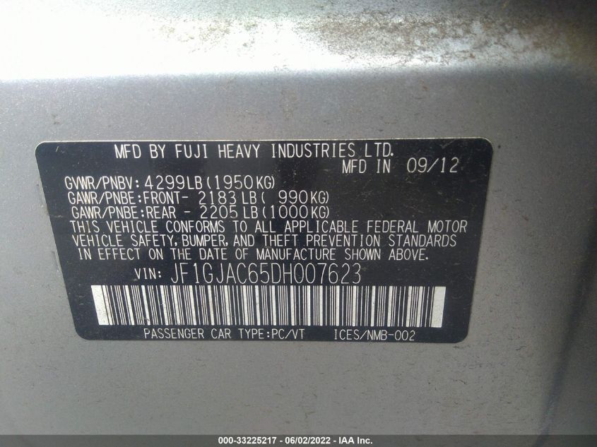 2013 SUBARU IMPREZA SEDAN PREMIUM JF1GJAC65DH007623