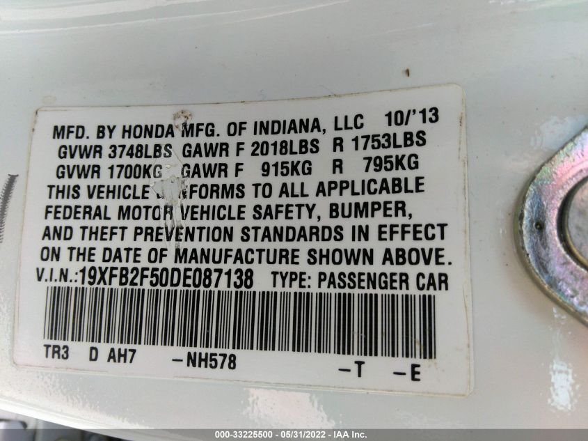 2013 HONDA CIVIC SDN LX 19XFB2F50DE087138