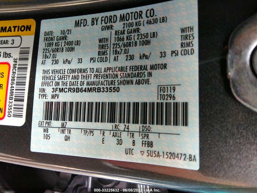 2021 FORD BRONCO SPORT BIG BEND 3FMCR9B64MRB33550