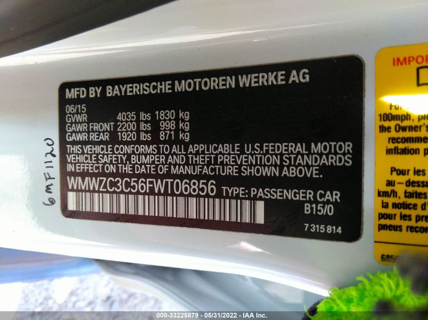 2015 MINI COOPER COUNTRYMAN S WMWZC3C56FWT06856